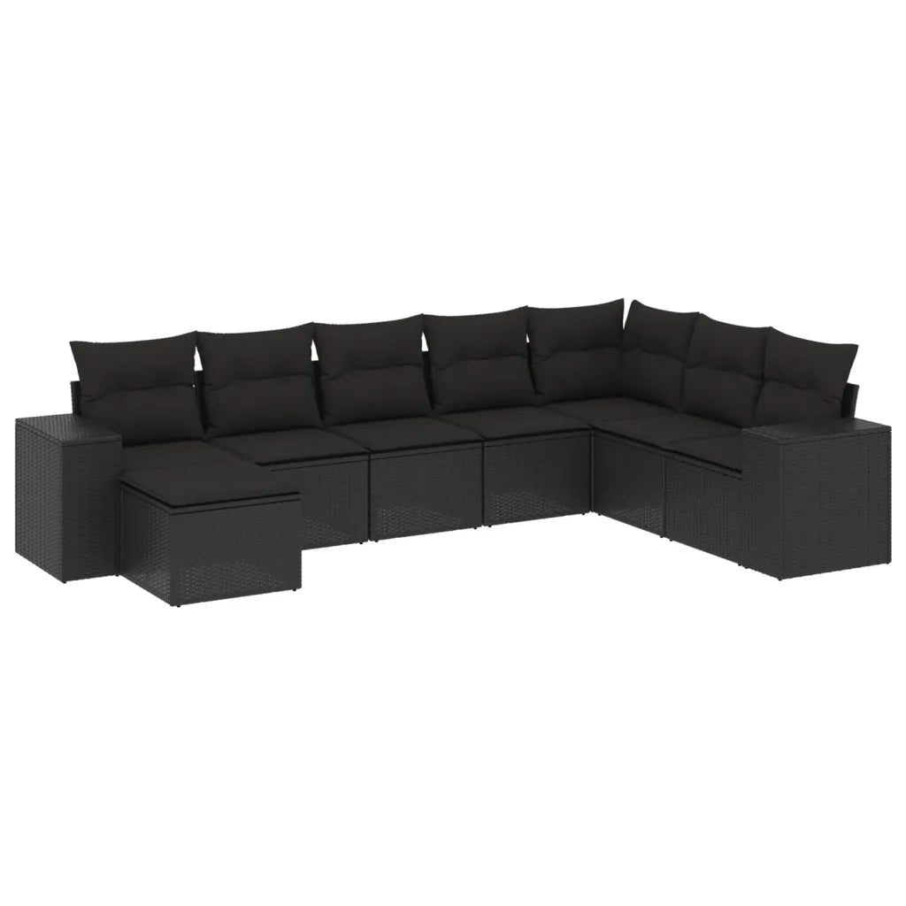 Set Divani da Giardino con Cuscini 8 pz Nero in Polyrattan