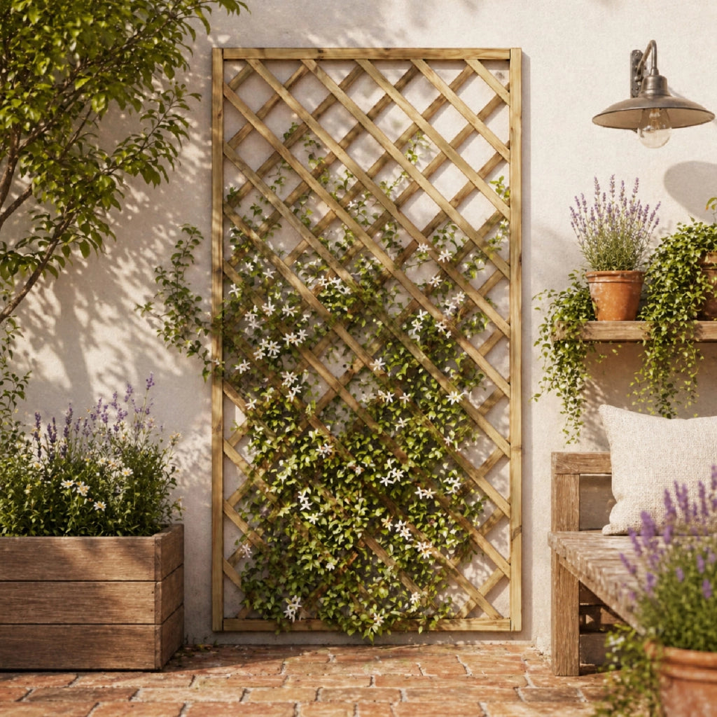Traliccio In Legno Di Pino Impregnato Pannello Grigliato Per Giardino Balcone E Terrazza Supporto Decorazione Per Piante Rampicanti Privacy Outdoor 90 x 180 Cm Legno Naturale