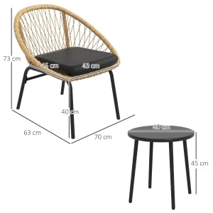 Set Mobili da Giardino in Rattan 3 Pezzi con Tavolino e 2 Sedie con Cuscini ¨C MINIMAL ¨C Giallo
