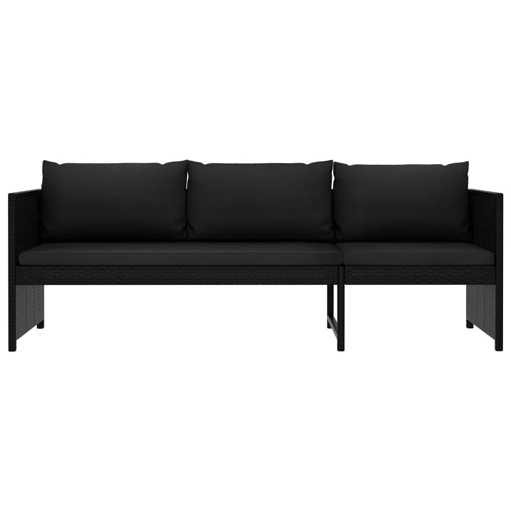 Set Divani da Giardino 3 pz con Cuscini in Polyrattan Nero 47400