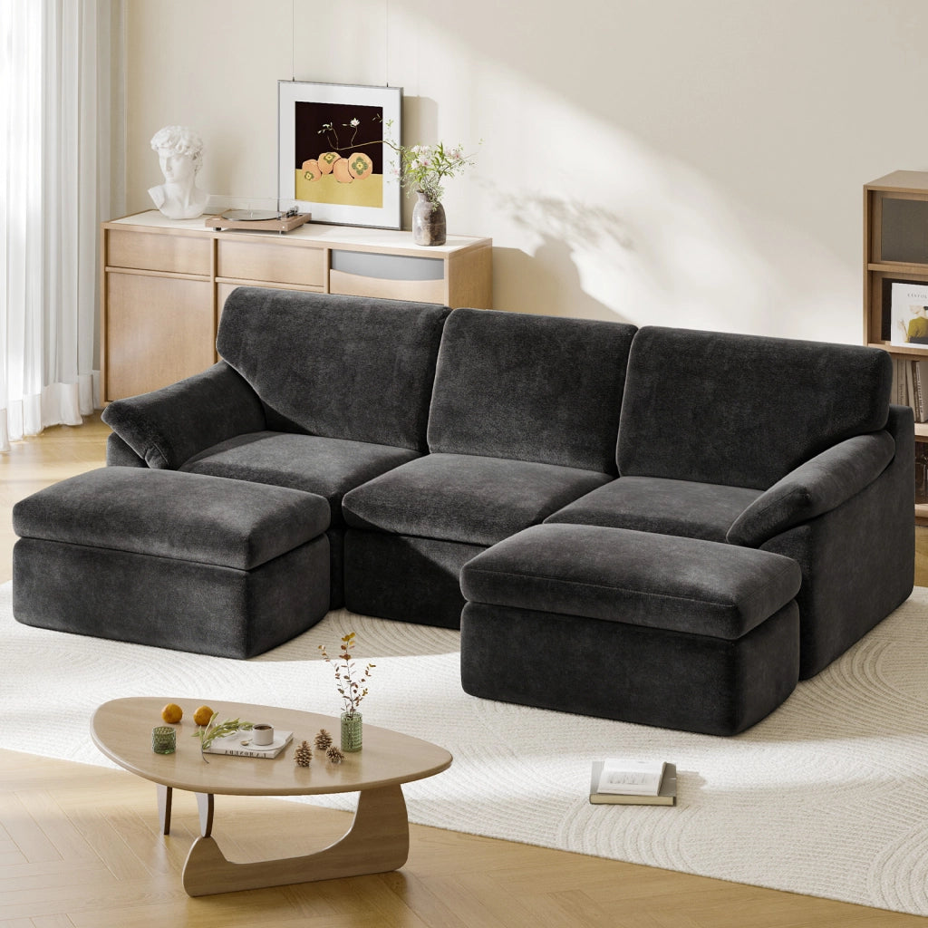 COMPONENTI PER DIVANO MODULARE OVERSIZE PER SOGGIORNO O CAMERA DA LETTO, GRIGIO SCURO