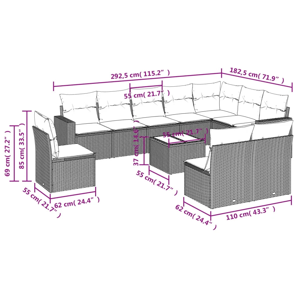 Set Divani da Giardino 11 pz con Cuscini in Polyrattan Grigio 3251459