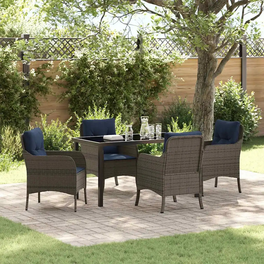 Set da Pranzo per Giardino con cuscino 5 pcs Grigio polyrattan