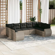 Set Divano da Giardino 9pz con Cuscini Grigio Chiaro Polyrattan 3254139