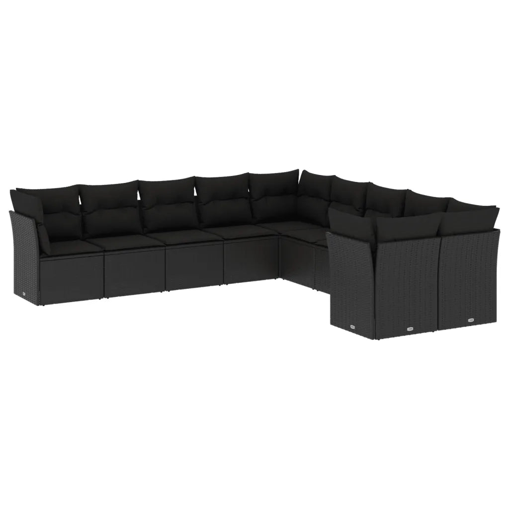 Set Divani da Giardino 10pz con Cuscini in Polyrattan Nero 3250074