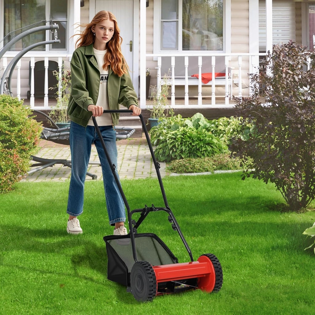 Tagliaerba a Spinta, Tosaerba Manuale con Larghezza di Taglio di 30 cm, Raccoglitore da 18,5 L & Altezza di Taglio Regolabile 15-40 mm, 2 Ruote Antiscivolo, per Giardino (Rosso)