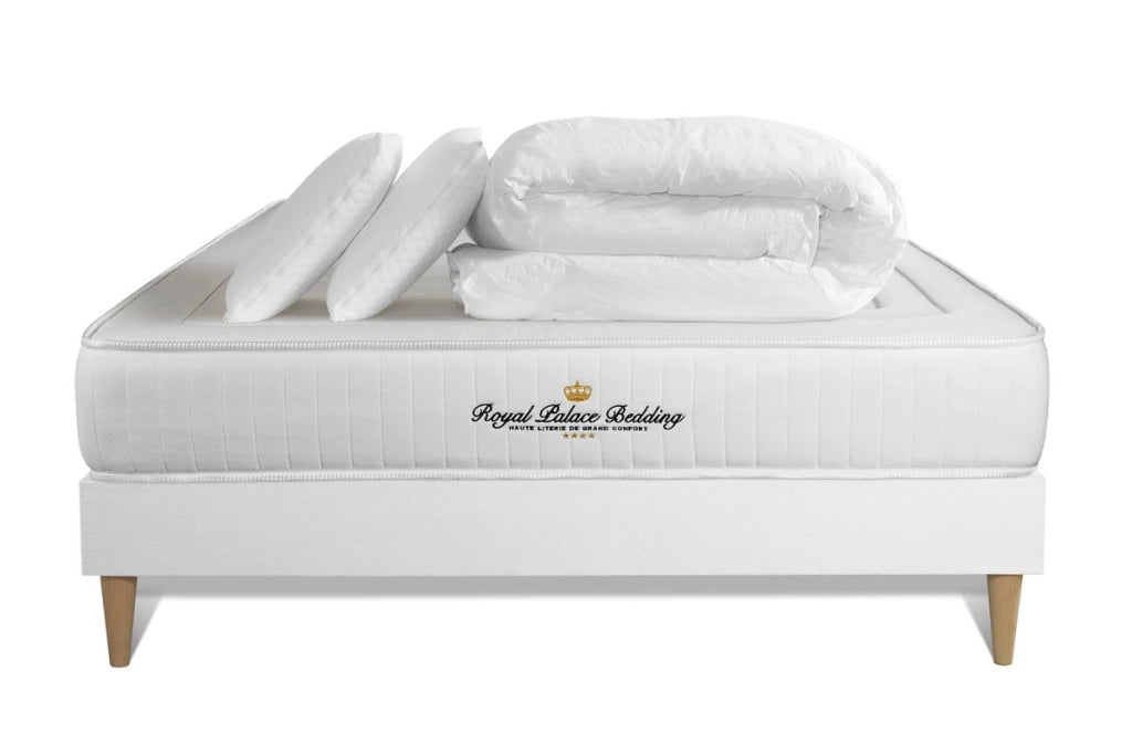 Pacchetto letto completo - Materasso 140x200cm + Box spring con doghe (kit) + 2 cuscini + Piumino - Lancaster