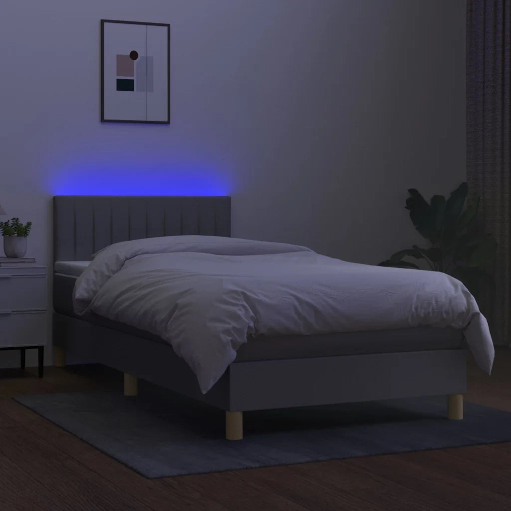 Letto a Molle Materasso e LED Grigio Chiaro 100x200 cm Tessuto 3133853