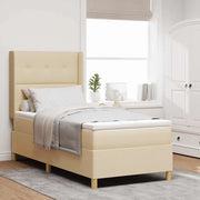 Letto a molle con materasso Crema 90 x 190 cm Tessuto