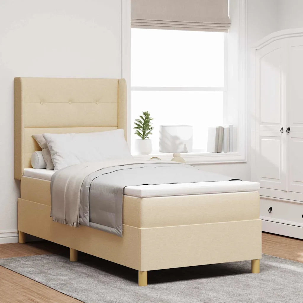 Letto a molle con materasso Crema 90 x 190 cm Tessuto