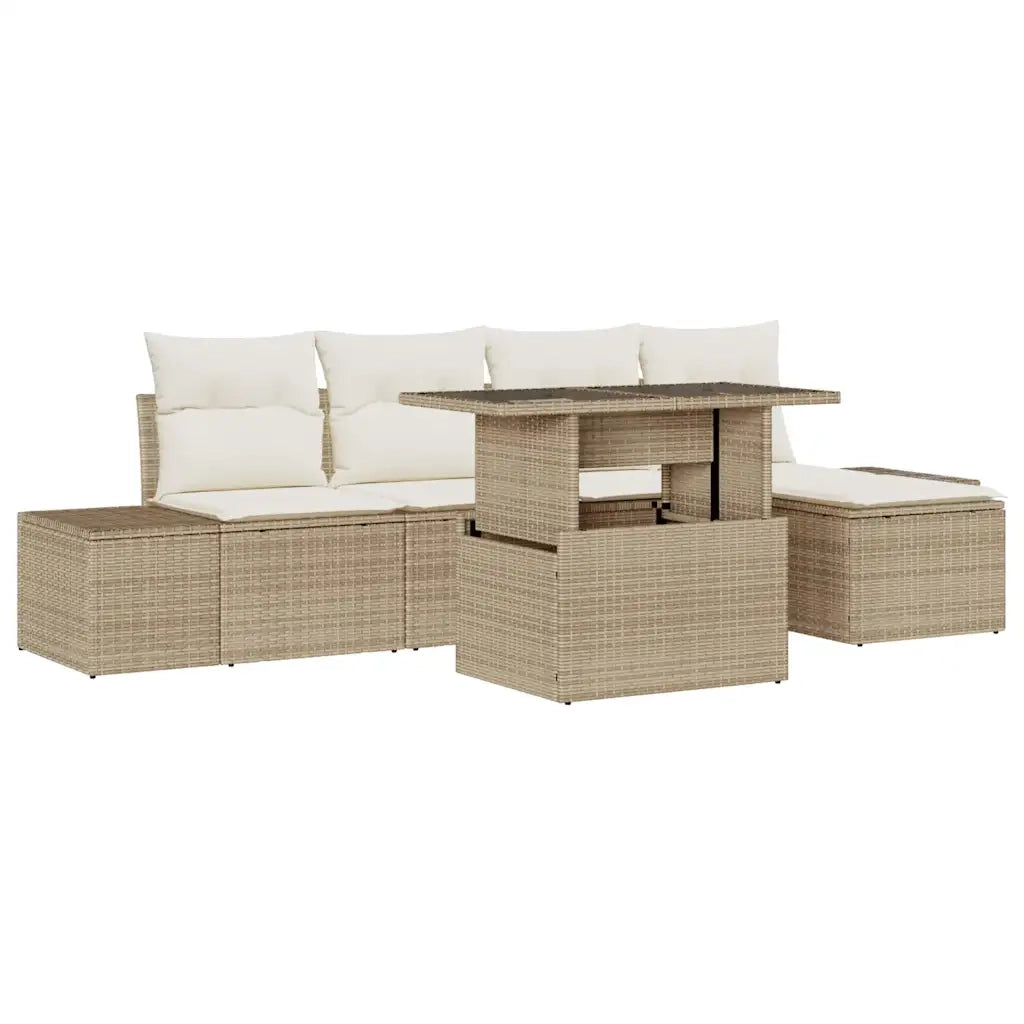 Set Divano da Giardino 6 pcs Beige e Crema polyrattan 3349167