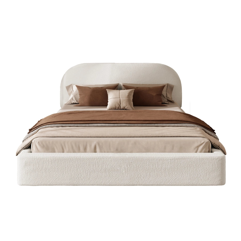 Letto Matrimoniale Imbottito con Testiera ¨C MINIMAL ¨C Boucl¨¦ Beige 180x200