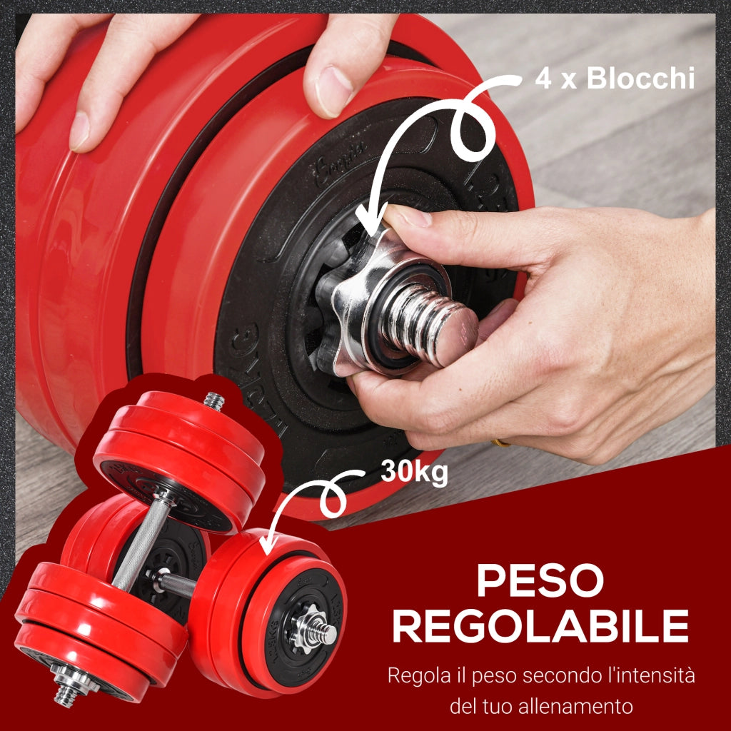 Set manubri 2 in 1 da 30 kg ¨C Minimal ¨C Rosso e nero