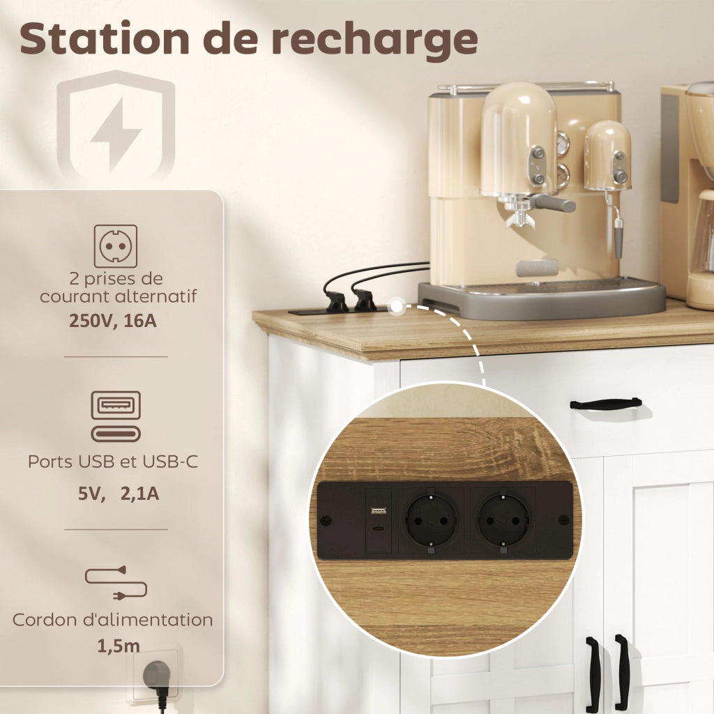 Mobile TV con USB e multipresa ¨C zephmum ¨C 2 ante a libro, 2 cassetti, scaffali regolabili, bianco