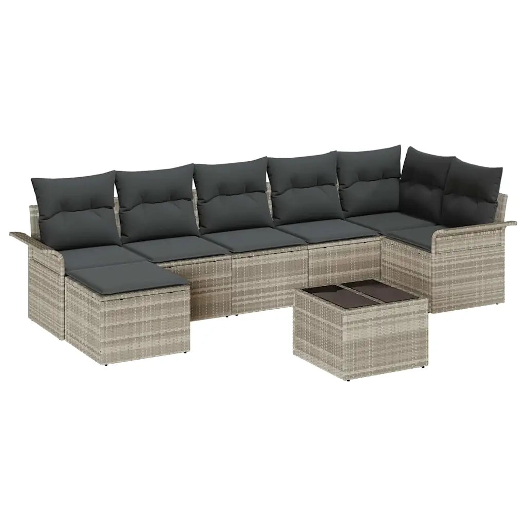Set Divano da Giardino 8 pcs Grigio chiaro Poly Rattan