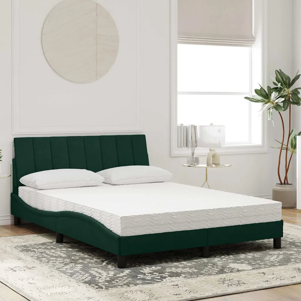 Letto con Materasso Hanko Verde Scuro 140x200 cm in Velluto 3208601