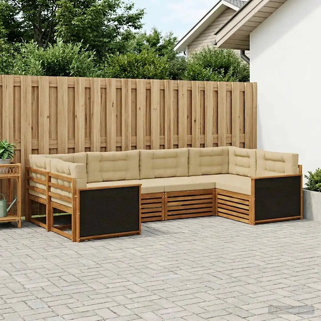 Set di divani da esterno con cuscino 6 pcs Naturale e Beige 3383766
