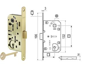 SERRATURA A BUSSOLA MEDIANA EVOLUTION SOLO SCR. NYLON B.DO T.DO OTTON.  mm.50 bordo acciaio ottonato (1101.50.03)    AGB
