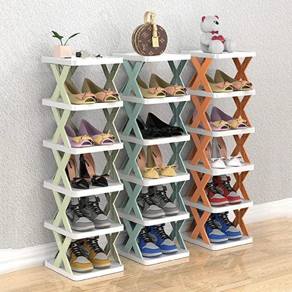 Trade Shop - Organizer Per Scarpiera Verticale Montaggio Rapido 7 Livelli Ripiano Pieghevole -