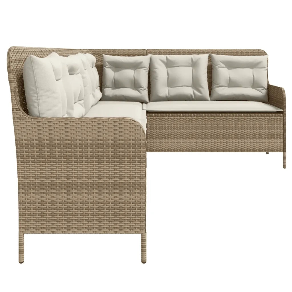 Divano da Giardino con Cuscini a L Beige in Polyrattan 369004