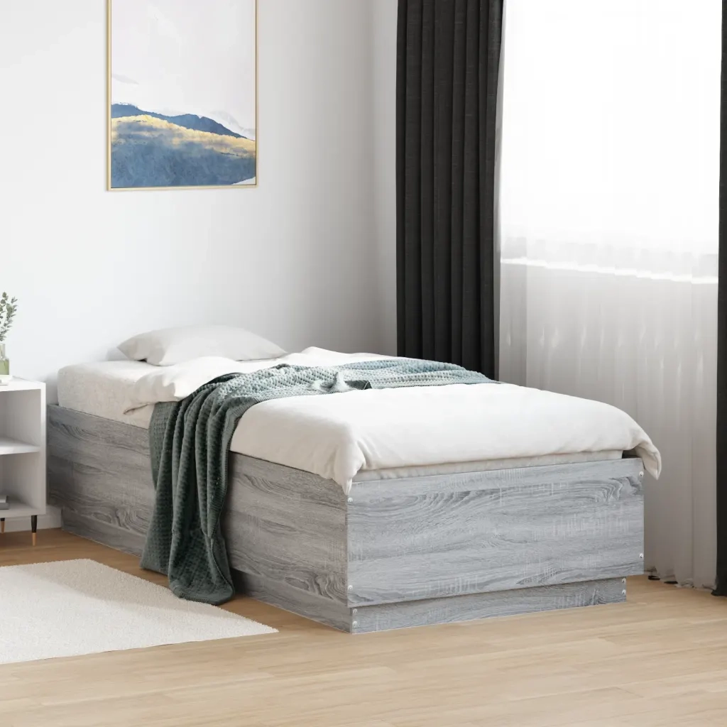 Letto singolo | Letto per adulti | Giroletto Luci LED Grigio Sonoma 75x190 cm in Legno Multistrato
