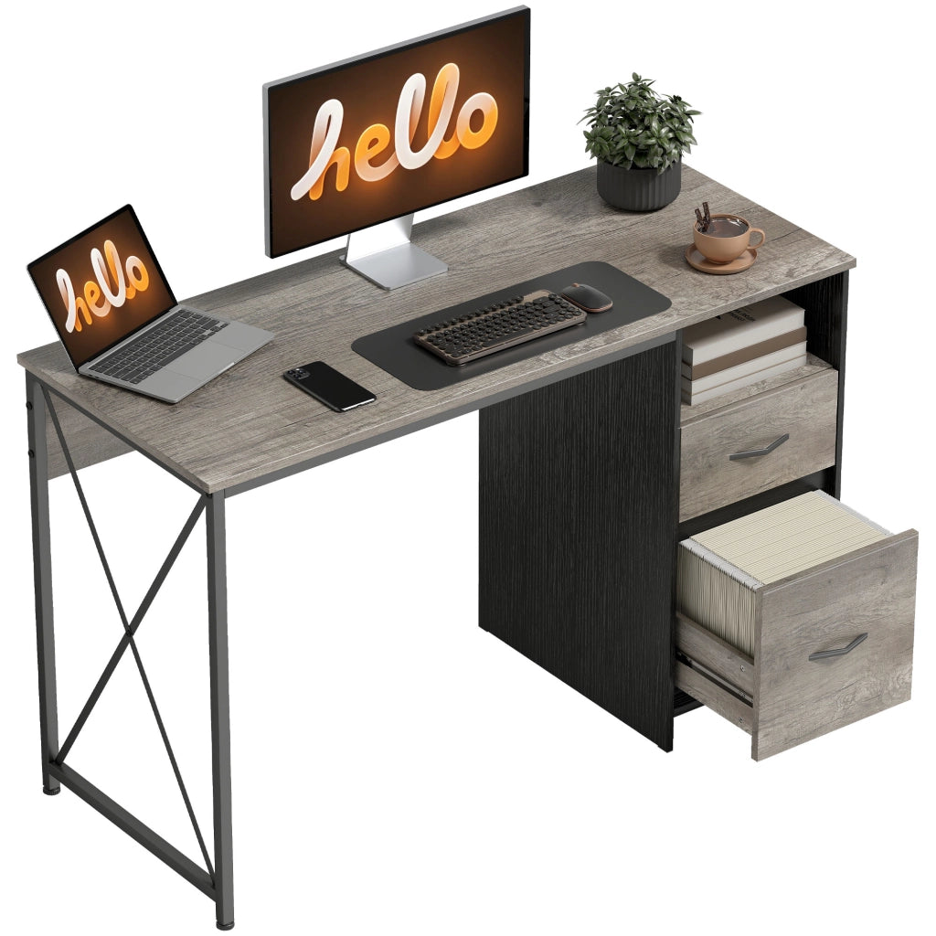 Scrivania per Computer Industriale ¨C Xylo ¨C Grigio Chiaro 120x50 cm con 2 Cassetti