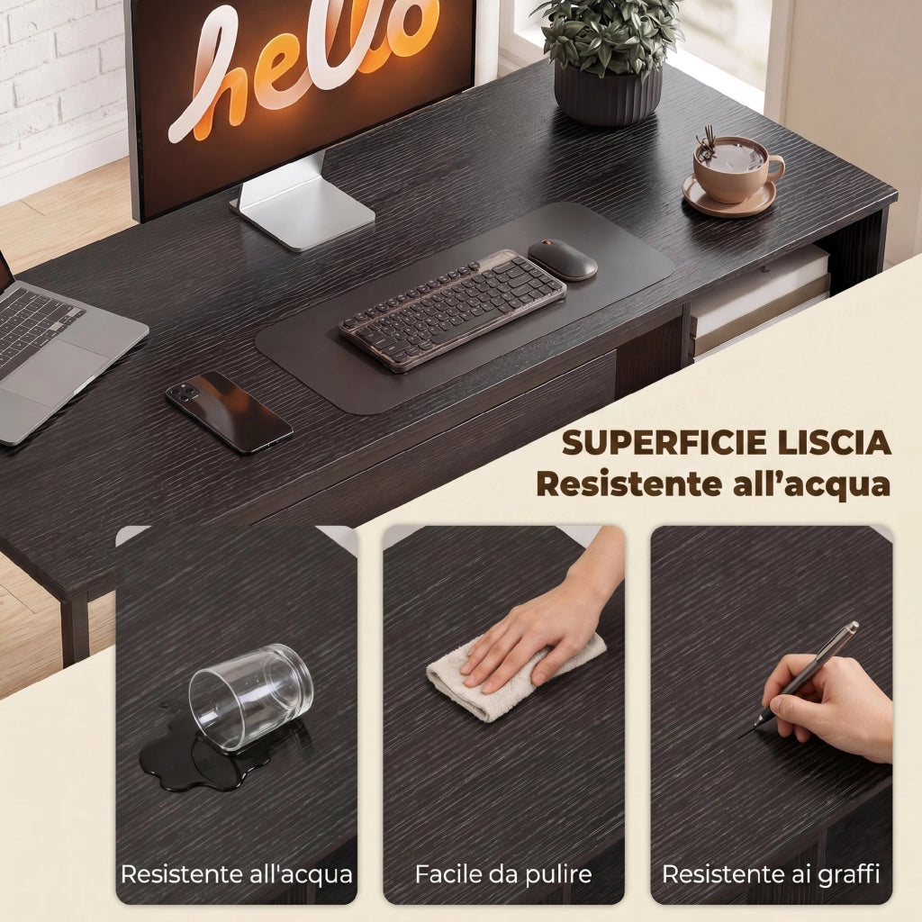 Scrivania per Computer con Cassetti e Ripiani ¨C Xylo ¨C Legno e Acciaio Nero 120x52x76 cm