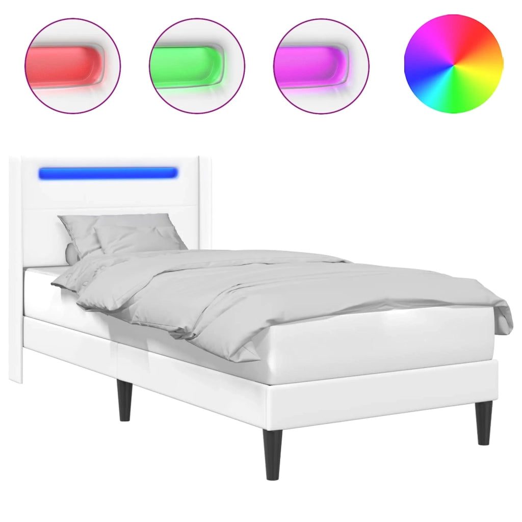 Letto singolo | Letto per adulti | Struttura del letto con testiera Bianco 100 x 200 cm Similpelle