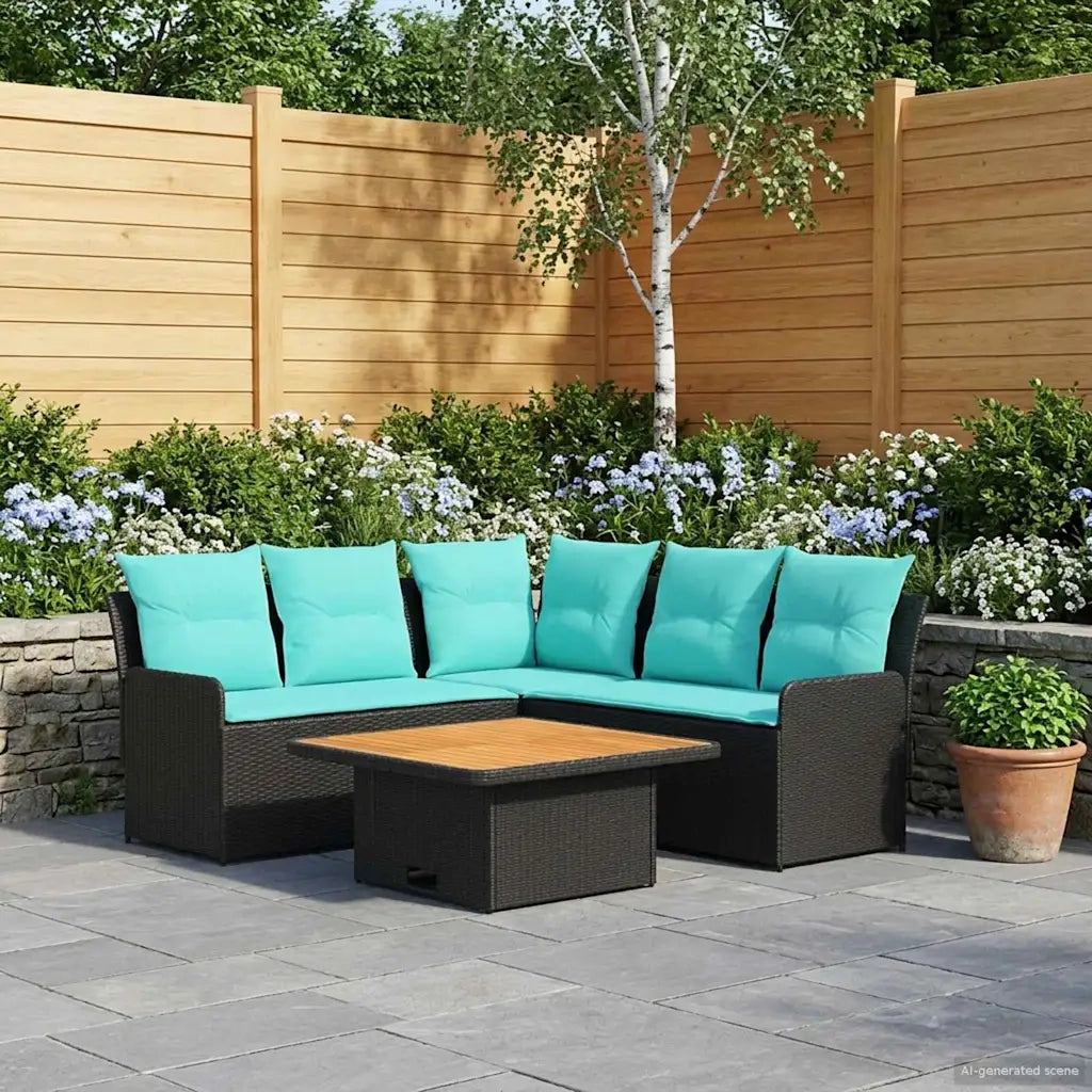 Set di Mobili con cuscino 4 pcs Nero e Turchese Rattan in PE 3422180