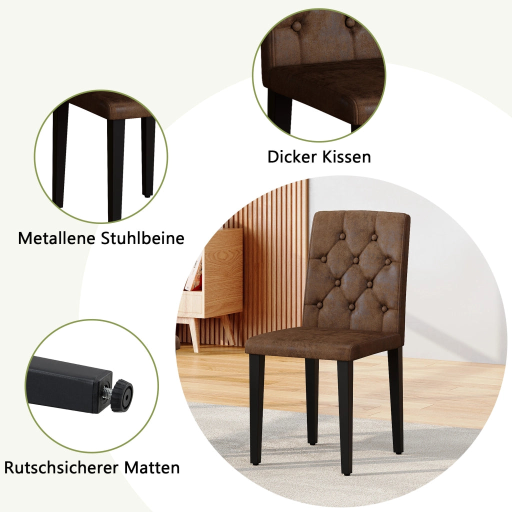 Set di 4 sedie da pranzo in marrone retr¨° - Zephmum- Gambe in metallo nero, rivestimento in velluto sintetico