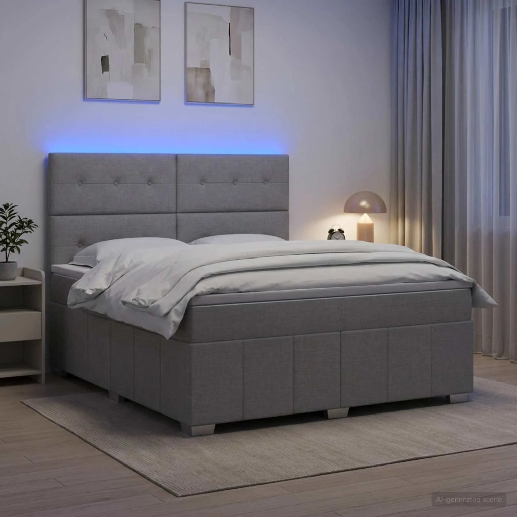 Letto Box Spring LED con Materasso Grigio Chiaro 140 x 190 cm 3455598