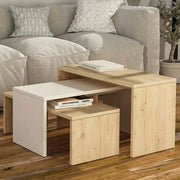 Set 3 Pezzi Tavolini da Caffè per Salotto Design Rettangolare Moderno Sovrapponibile Legno Quercia
