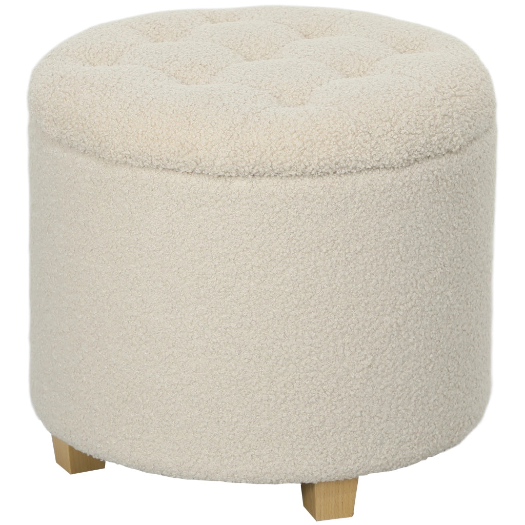 Pouf rotondo con contenitore e coperchio ¨C Zephmum ¨C Gambe in legno, crema