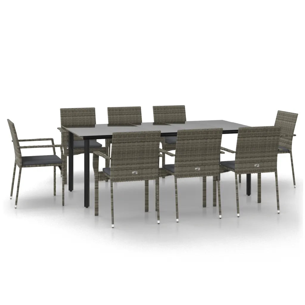 Set da Pranzo Giardino 9pz con Cuscini Nero e Grigio Polyrattan 3185142