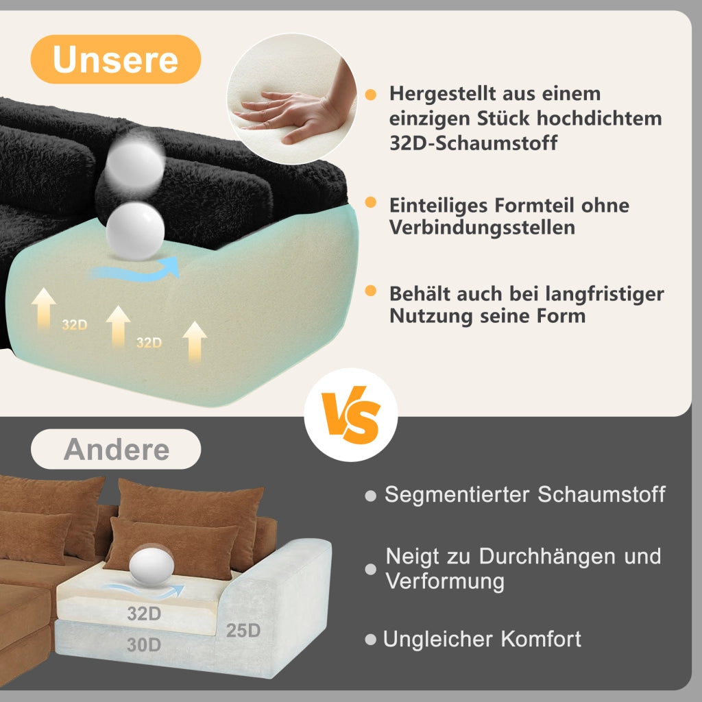 Divano Angolare 2 Posti ¨C MINIMAL ¨C Velluto Nero, Modulare con Cuscini