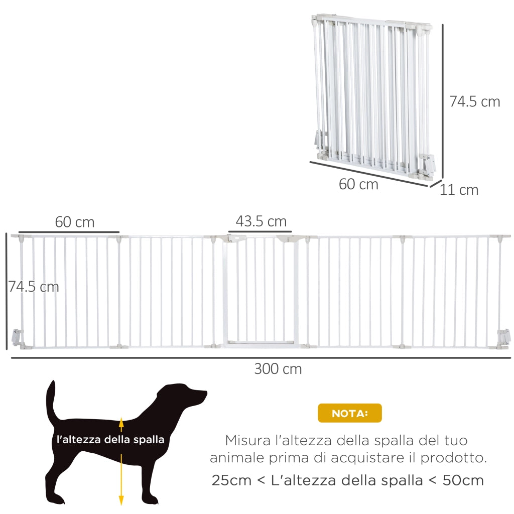 Cancello per Cani Regolabile Pieghevole ¨C Minimal ¨C Bianco 300x74.5 cm