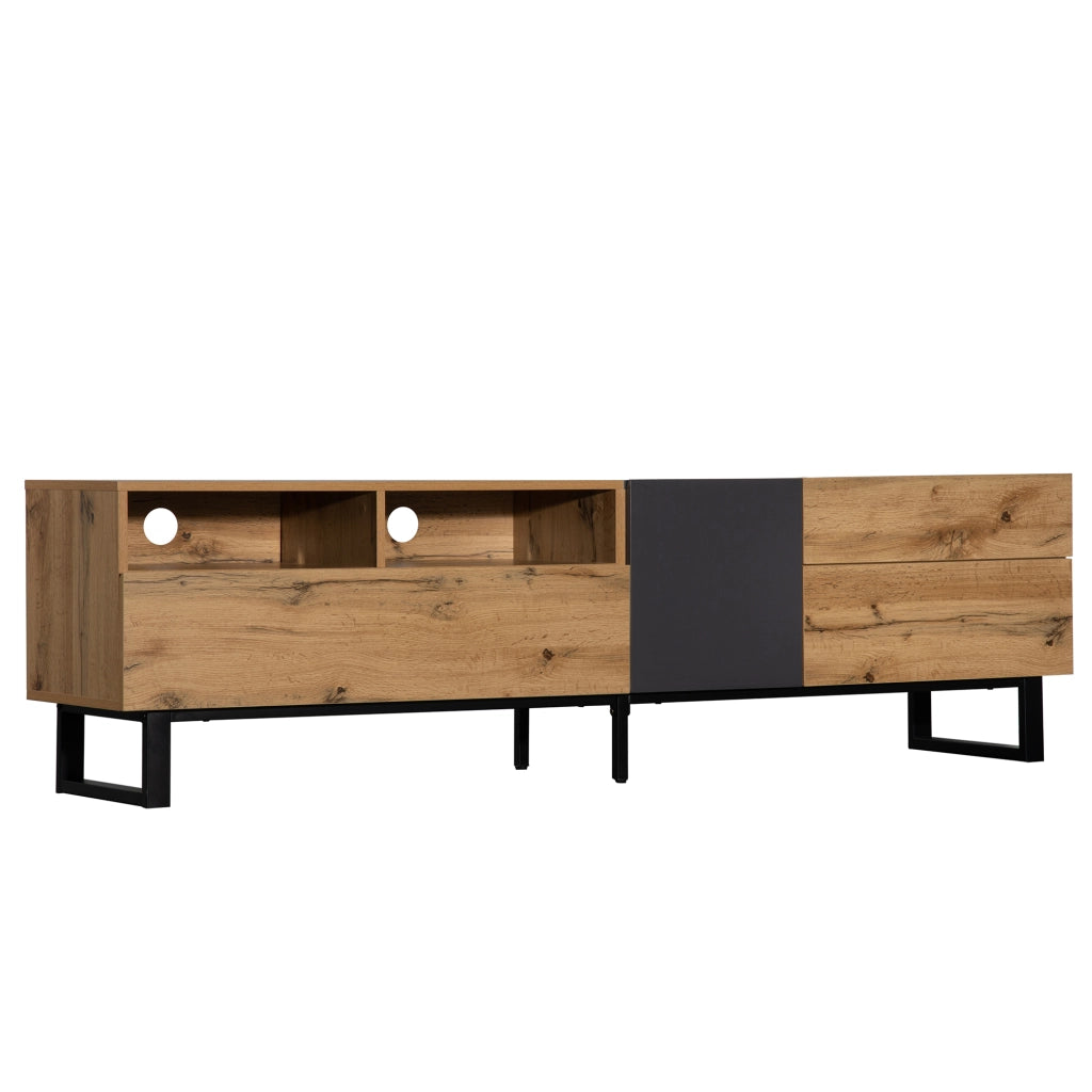 Cassettiera per TV nero e grigio in MDF lunghezza 180 cm
