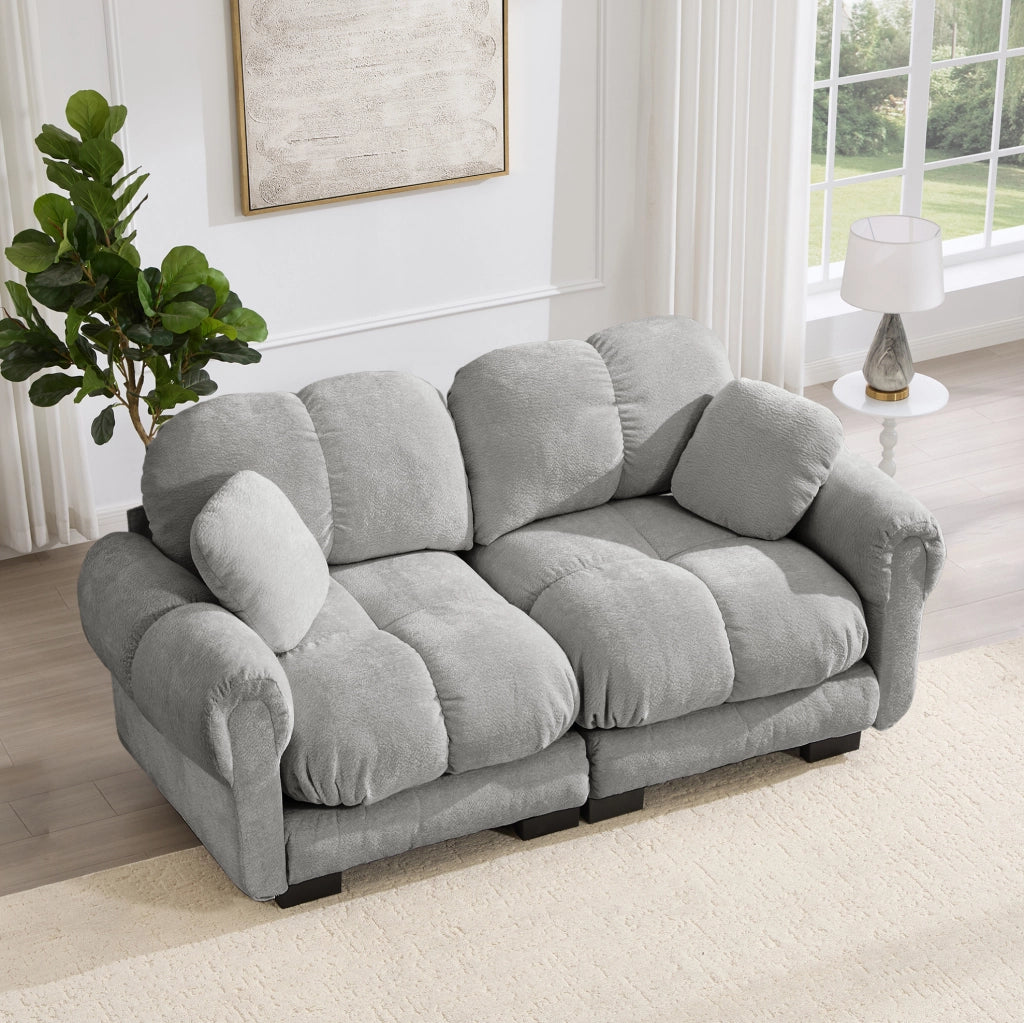 Divano modulare in chenille con cuscini trapuntati 190x86x90 cm; grigio chiaro