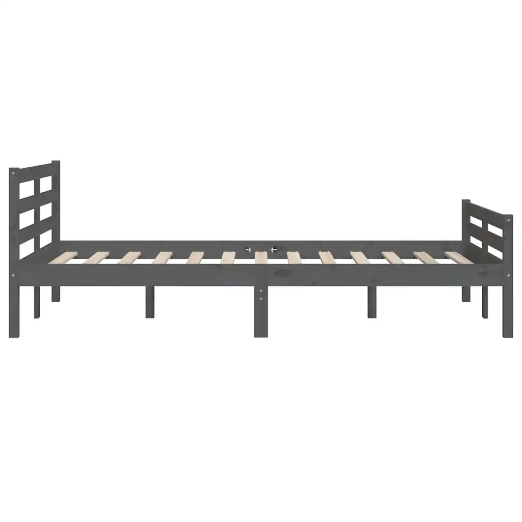 Letto matrimoniale | Letto per adulti | Giroletto Grigio in Legno Massello 140x190 cm