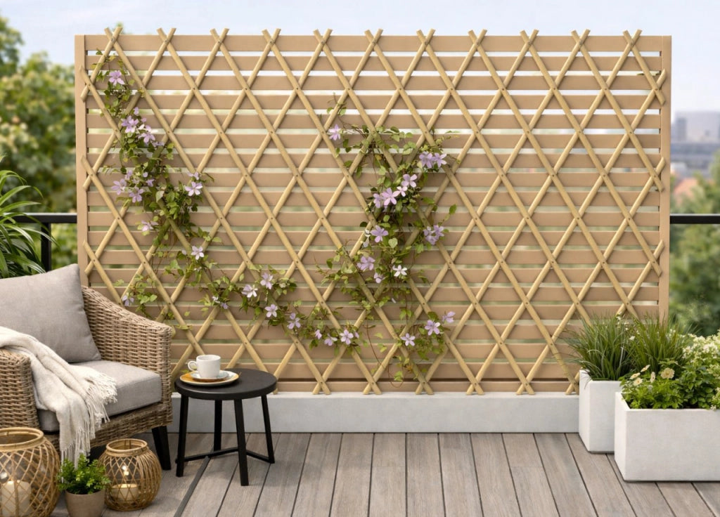 Traliccio Estensibile In Legno Per Piante Rampicanti Recinzione Giardino Balcone - 100x200 - Naturale