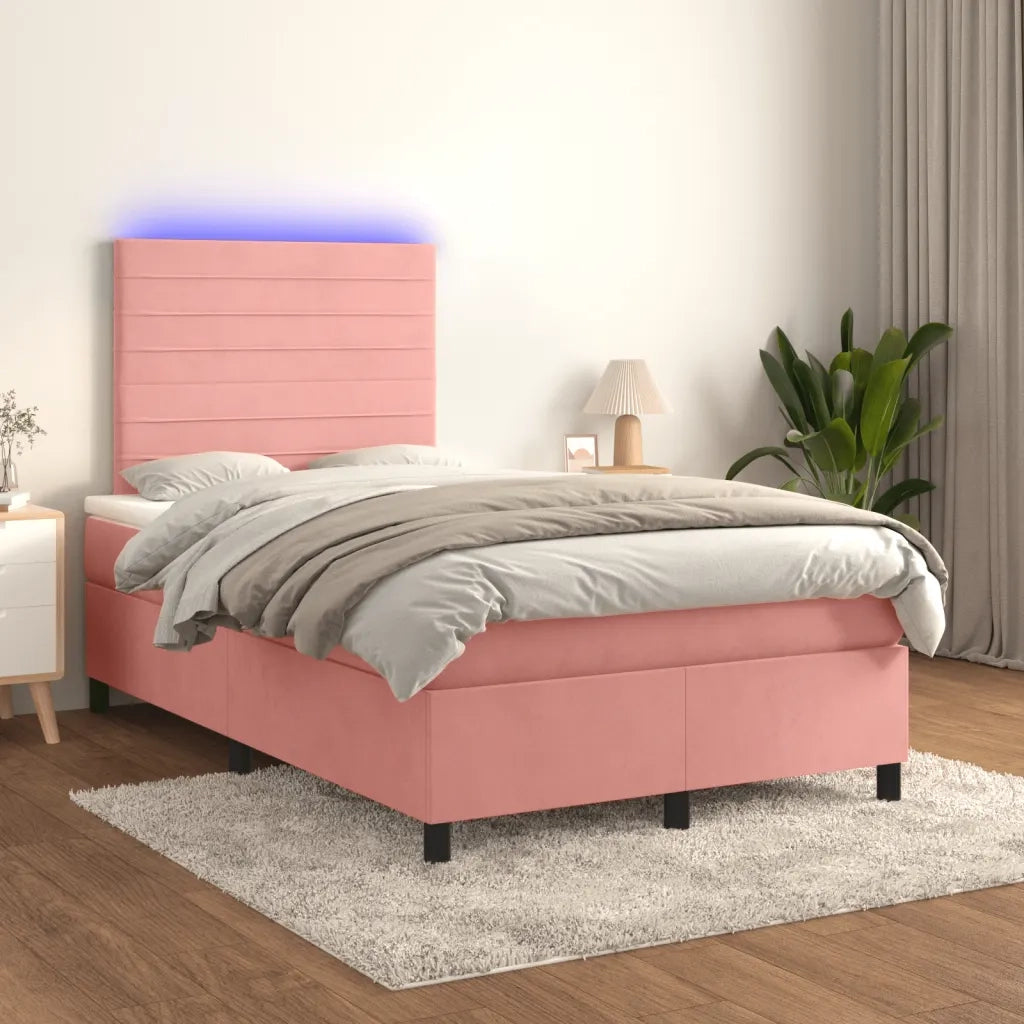 Letto a Molle con Materasso e LED Rosa 120x190 cm in Velluto 3270322