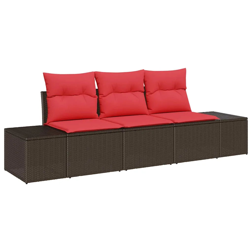 Set Divano da Giardino 3 pz Marrone e Rosso polyrattan 3355593