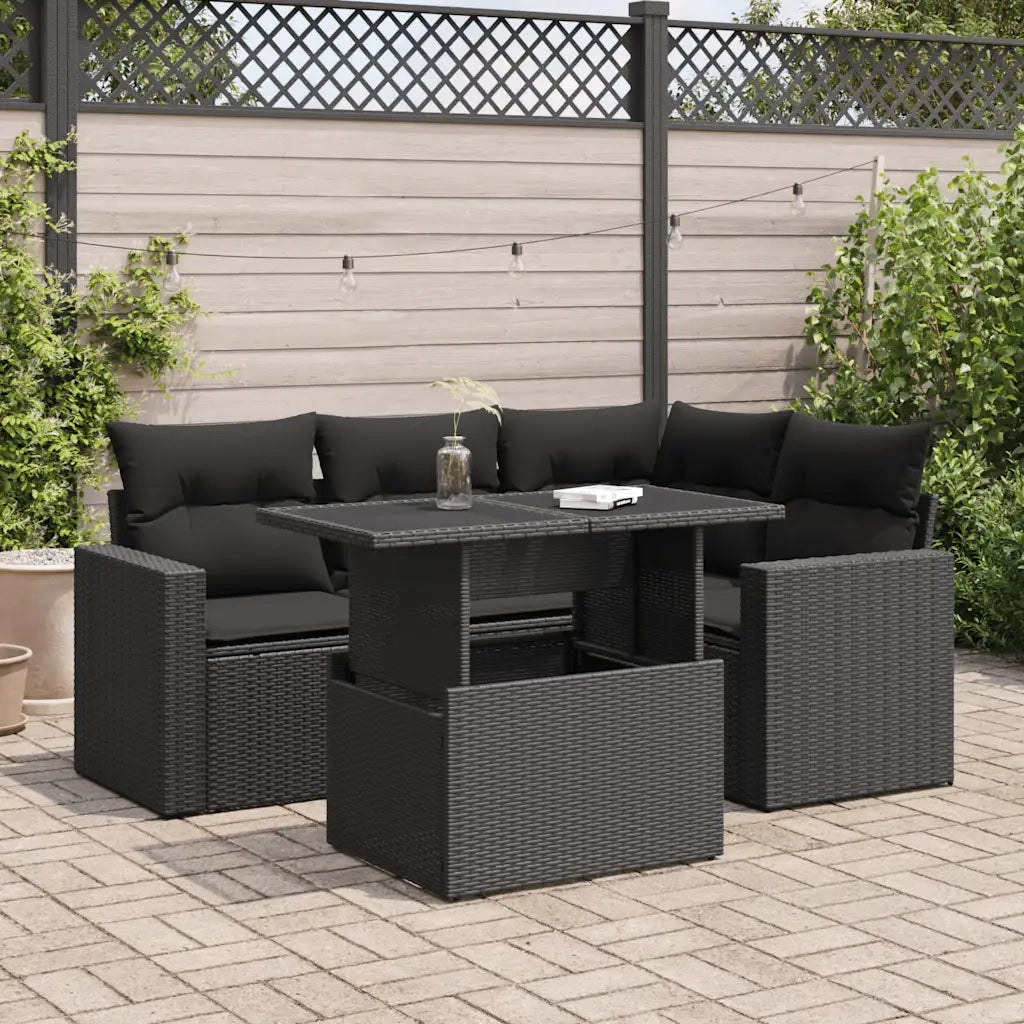 Set Divani da Giardino 5 pz con Cuscini in Polyrattan Nero 3326306