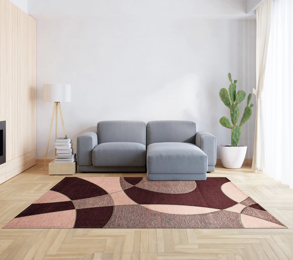 Tappeto Arredo Moderno Morbido in Ciniglia Ingresso Antiscivolo Prodotto Italiano  Soggiorno Camera Salotto Disegni Piazzati Cotone Varie Misure Grande Hills/Vino - 80x150 cm