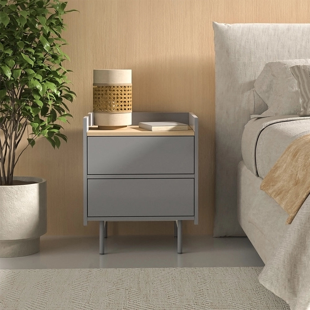 Vicco Comodino camera da letto Grigio/quercia 48 x 58 cm con 2 cassetti