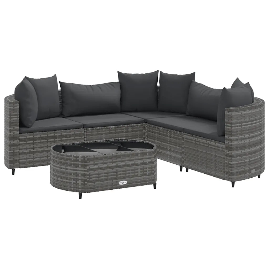 Set Divano da Giardino 6 pz con Cuscini Grigio in Polyrattan
