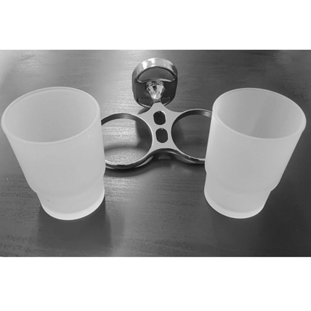 Trade Shop - Supporto Porta Bicchiere Doppio Bicchieri Per Spazzolini Acciaio Vetro A Parete -