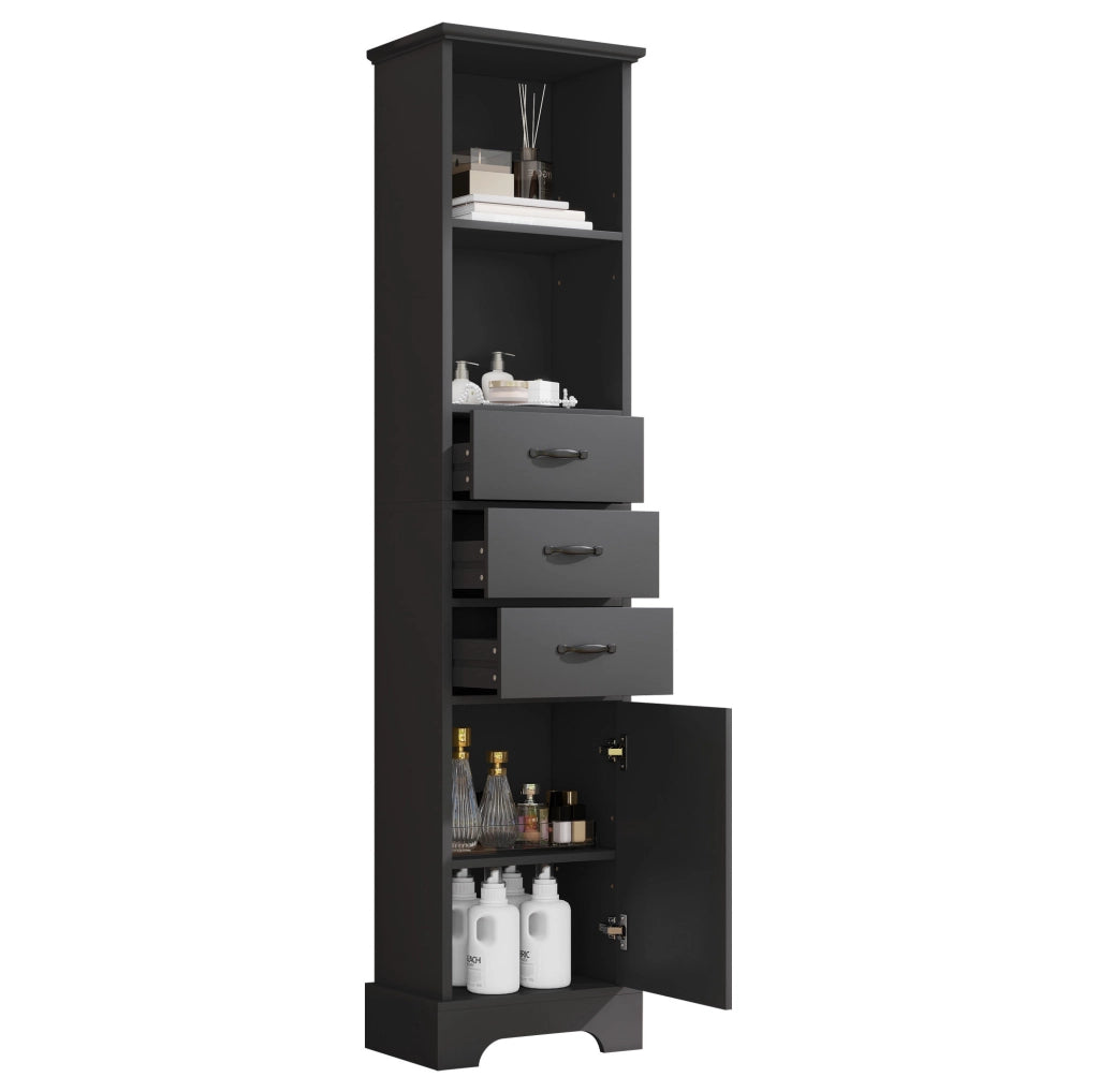 Mobile bagno 38x26x172.5 cm con cassetti e ripiani regolabili in MDF nero