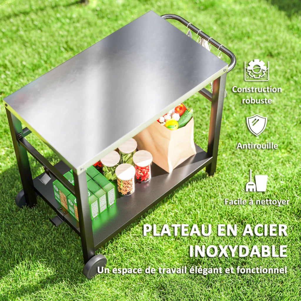 Carrello barbecue da giardino ¨C Xylo ¨C piano di lavoro con ganci e ripiano 102x50x81cm grigio antracite