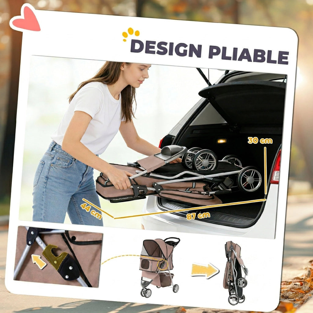 Carrello per Cani 4 Ruote ¨C Minimal ¨C 77x44x102cm, Colore Caff¨¨